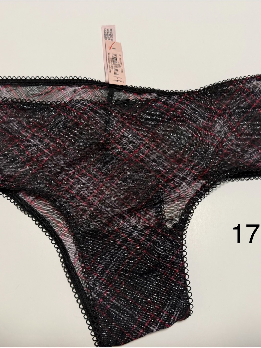 Victoria's Secret Black & Pink Plaid Sheer Bikini Panty